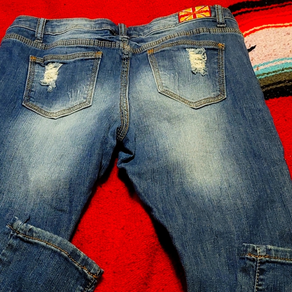 Machine destroyed skinny jeans. Size 13
